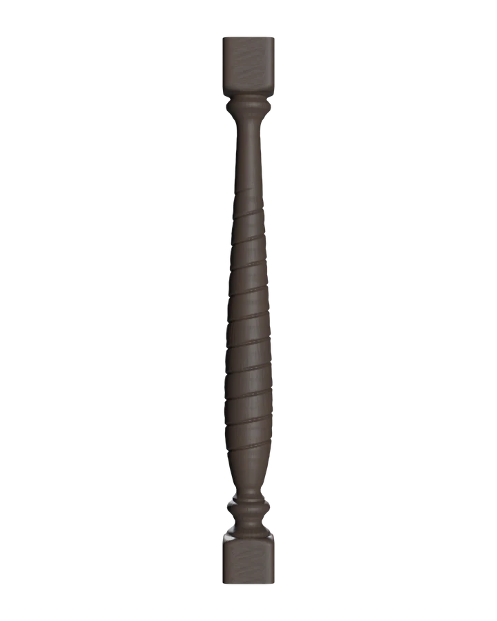 A rope-twist baluster turned in black walnut